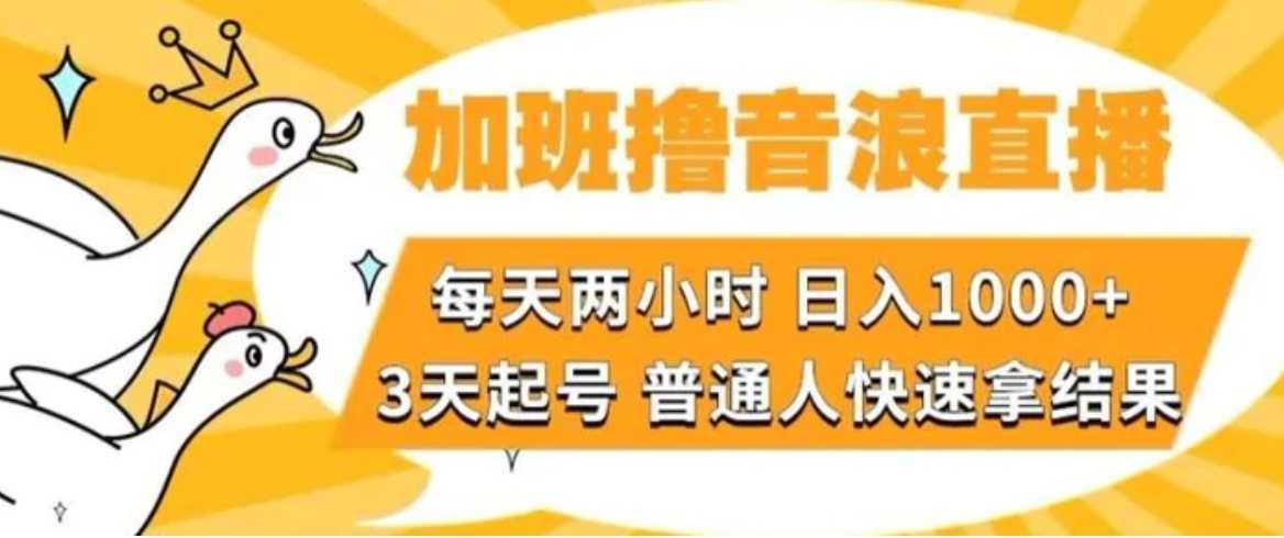 加班撸音浪直播,每天两小时,日入1000+,直播话术才3句,3天起号,普通人快速拿结果【揭秘】