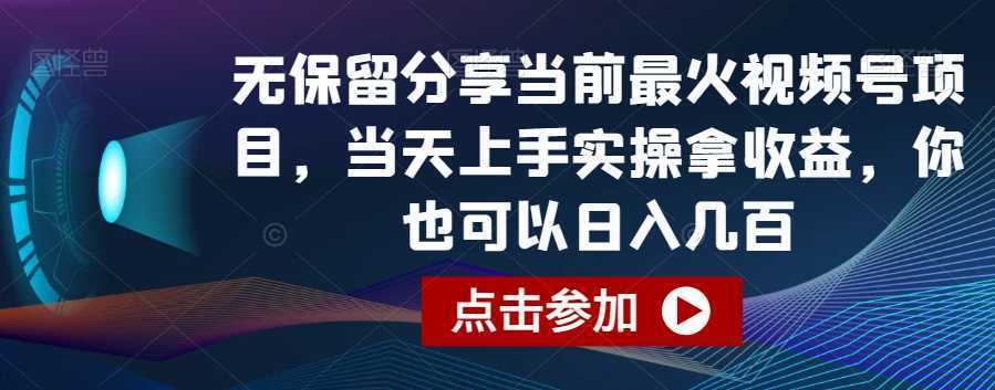 无保留分享当前最火视频号项目,当天上手实操拿收益,你也可以日入几百【揭秘】