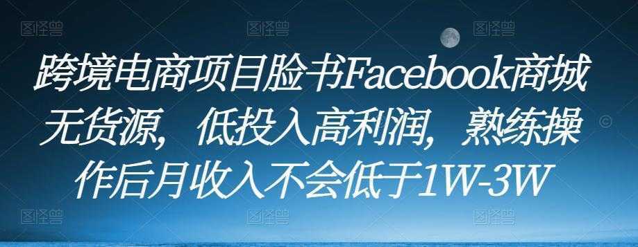 跨境电商项目脸书Facebook商城无货源,低投入高利润,熟练操作后月收入不会低于1W-3W