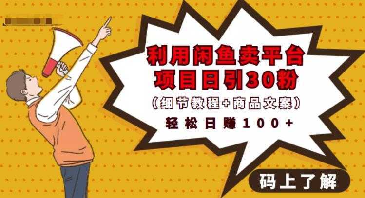 利用闲鱼卖平台项目课程资源日引流30+精准粉丝,轻松日赚100+,积累人脉可实现二次变现