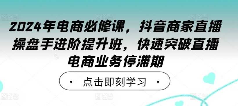 2024年电商必修课,抖音商家直播操盘手进阶提升班,快速突破直播电商业务停滞期