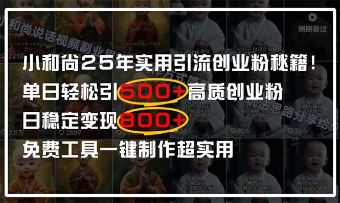 小和尚2025年实用引流秘籍!单日轻松引500+高质量创业粉,日变现800+,…