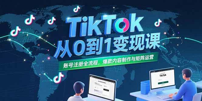 TikTok从0到1变现课,账号注册全流程,爆款内容制作与矩阵运营