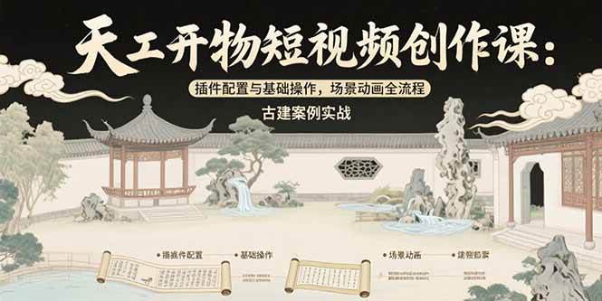 天工开物短视频创作课:插件配置与基础操作,场景动画全流程 古建案例实战