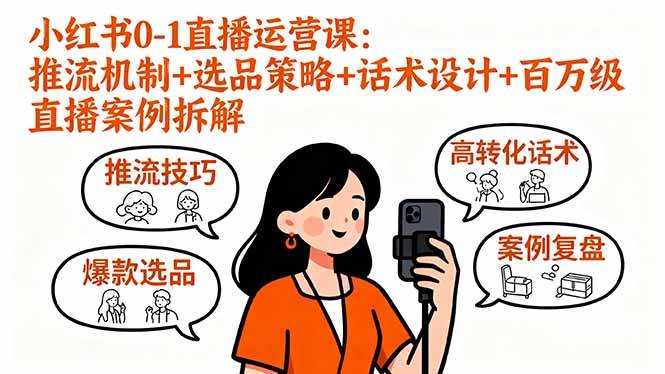 小红书0-1直播运营课:推流机制+选品策略+话术设计+百万级直播案例拆解