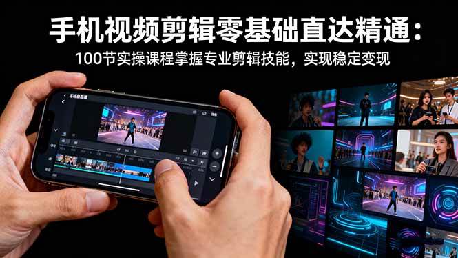 手机视频剪辑零基础直达精通:100节实操课程掌握专业剪辑技能,实现稳…