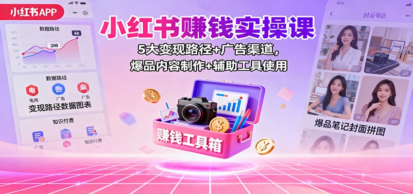 小红书赚钱实操课:5大变现路径+广告渠道,爆品内容制作+辅助工具使用