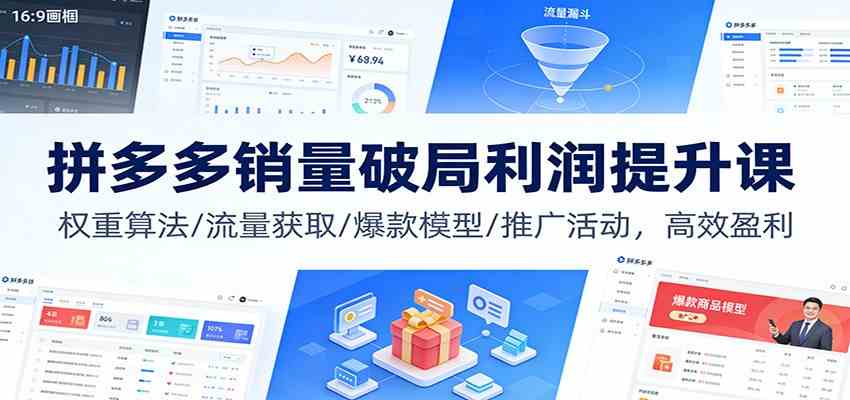 拼多多销量破局利润提升课:权重算法/流量获取/爆款模型/推广活动,高效盈利