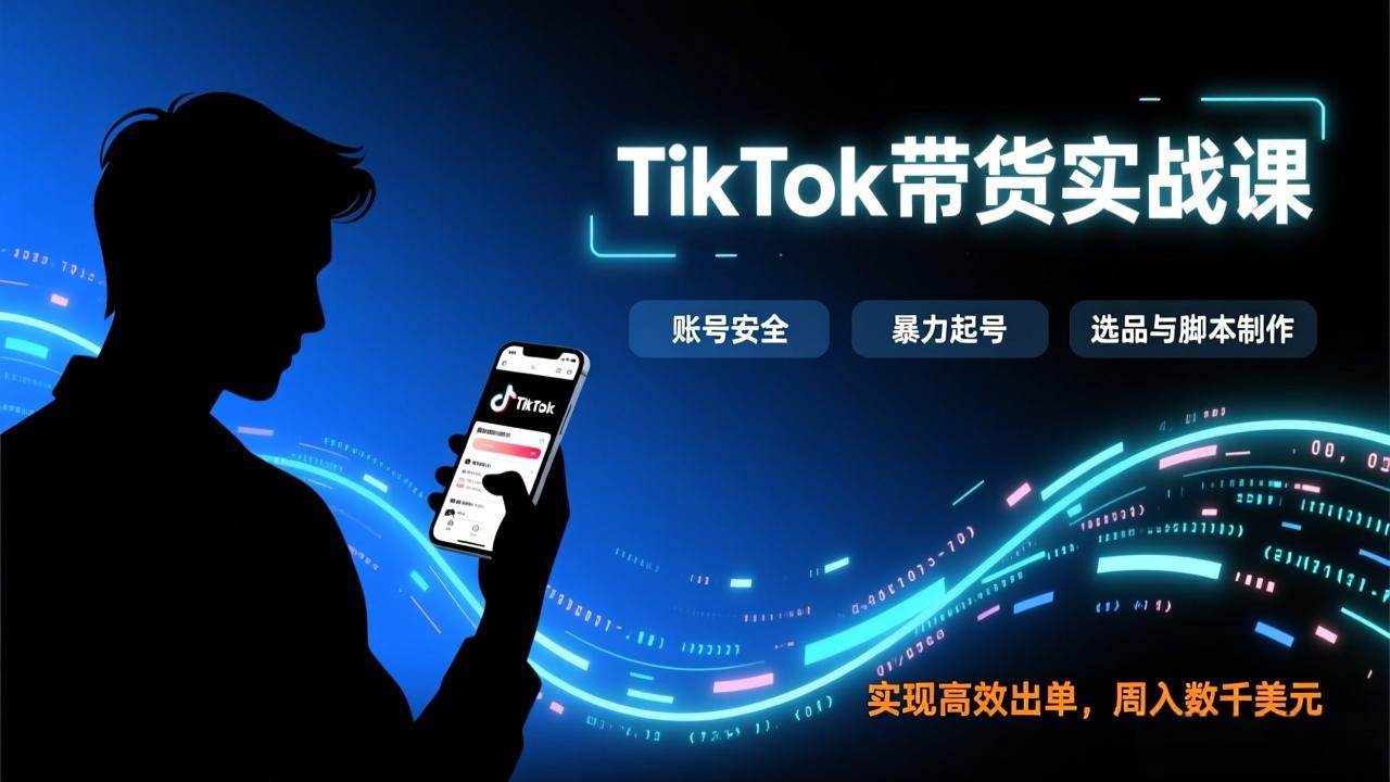 TikTok带货实战课,涵盖账号安全、暴力起号、选品与脚本制作,实现高效出单,周入数千美元