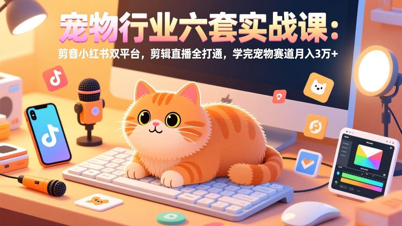 宠物行业六套实战课:抖音小红书双平台,剪辑直播全打通,学完宠物赛道月入3万+