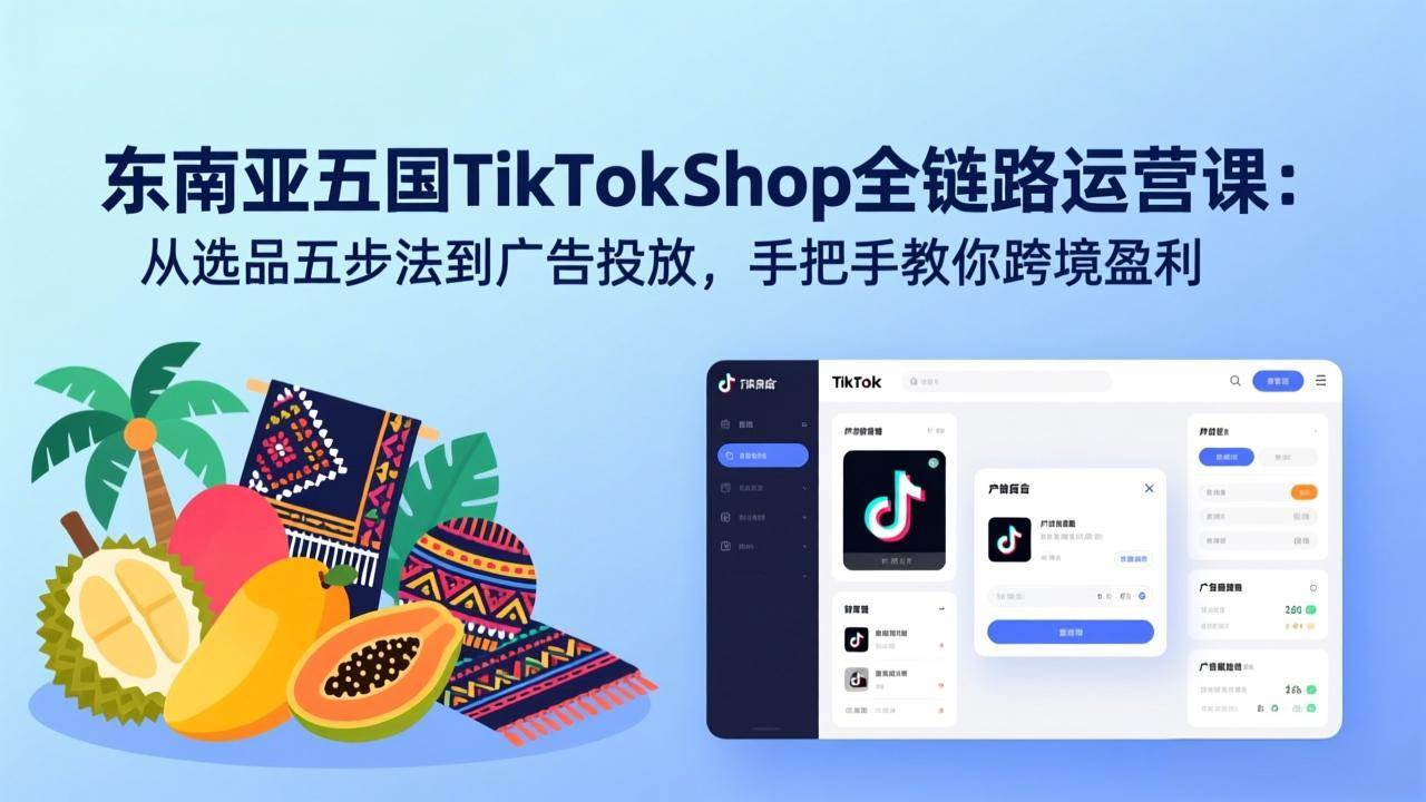 东南亚五国TikTok Shop全链路运营课:从选品五步法到广告投放,手把手教你跨境盈利