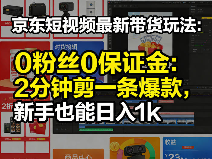 京东短视频最新带货玩法,0粉丝0保证金,2分钟剪一条爆款,新手也能日入1k+【揭秘】