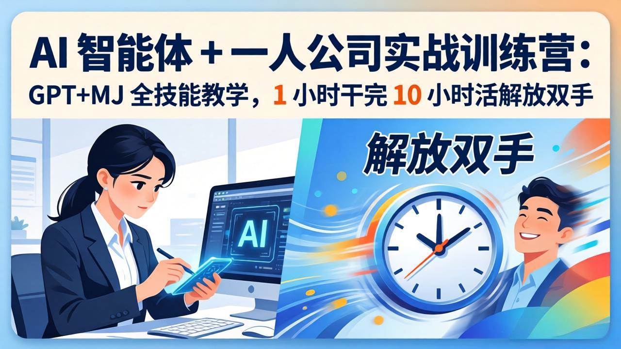 AI 智能体 + 一人公司实战训练营:GPT+MJ 全技能教学,1 小时干完 10 小时活解放双手