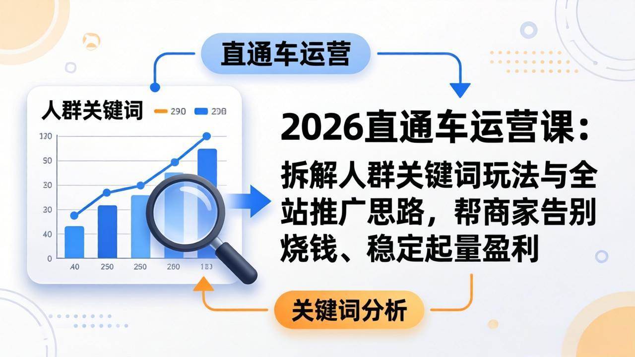 2026直通车运营课:拆解人群关键词玩法与全站推广思路,帮商家告别烧钱、稳定起量盈利