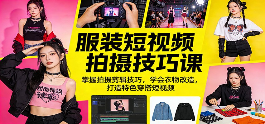 服装短视频拍摄技巧课:掌握拍摄剪辑技巧,学会衣物改造,打造特色穿搭短视频