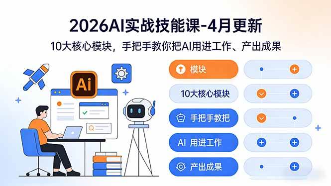 2026AI实战技能课-4月更新:10大核心模块,手把手教你把AI用进工作、产出成果
