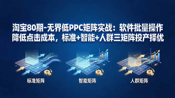 淘宝80期-无界低PPC矩阵实战:软件批量操作降低点击成本,标准+智能+人群三矩阵投产择优