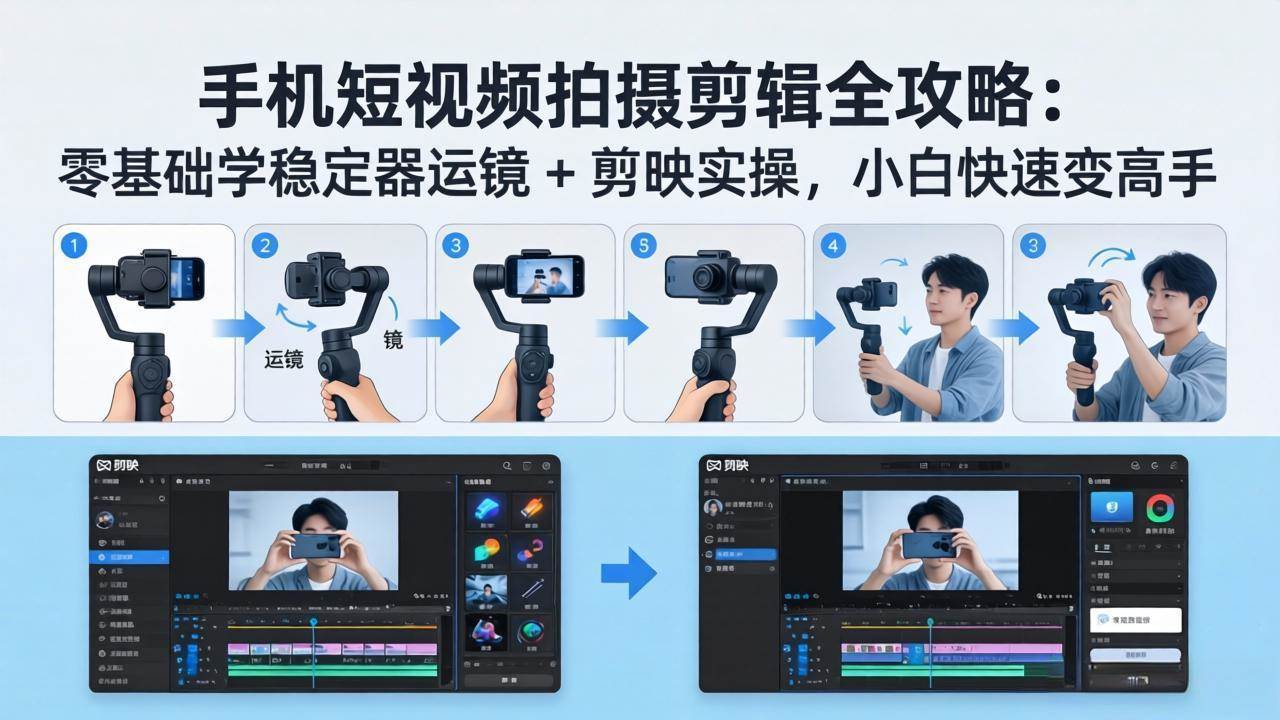 手机短视频拍摄剪辑全攻略:零基础学稳定器运镜 + 剪映实操,小白快速变高手