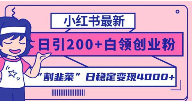小红书最新日引200+创业粉”割韭菜“日稳定变现4000+实操教程！