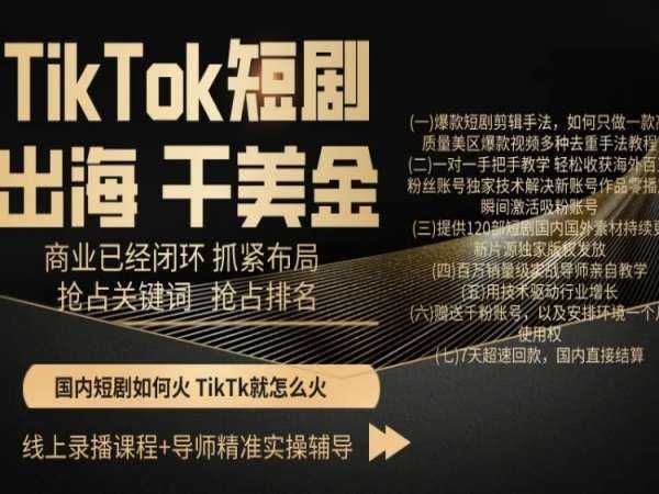 TikTok短剧出海干美金，商业已经闭环抓紧布局，抢占关键词抢占排名