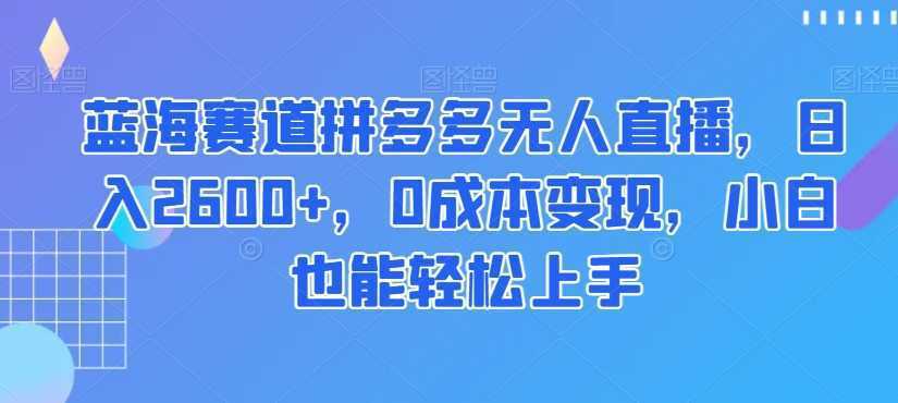 蓝海赛道拼多多无人直播，日入2600+，0成本变现，小白也能轻松上手【揭秘】