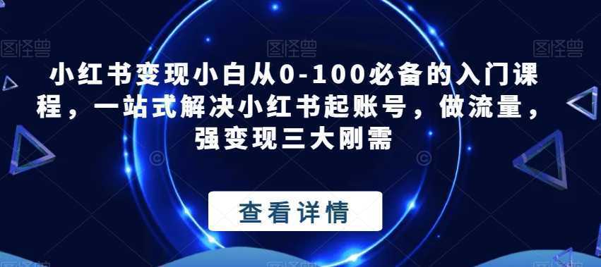 小红书变现小白从0-100必备的入门课程，一站式解决小红书起账号，做流量，强变现三大刚需