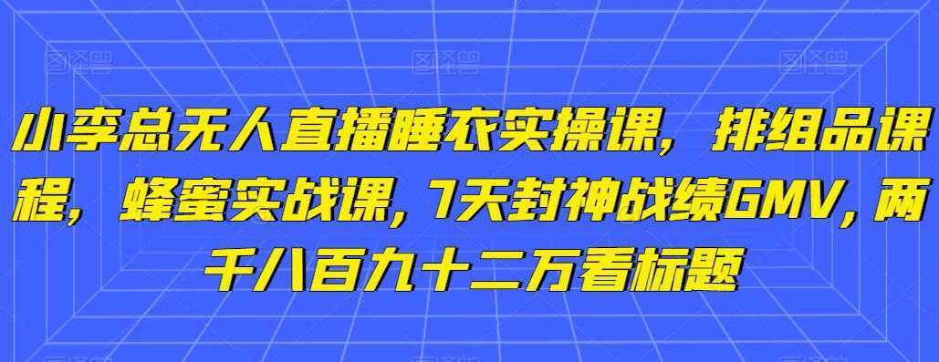 小李总无人直播睡衣实操课，排组品课程，蜂蜜实战课,7天封神战绩GMV,两千八百九十二万