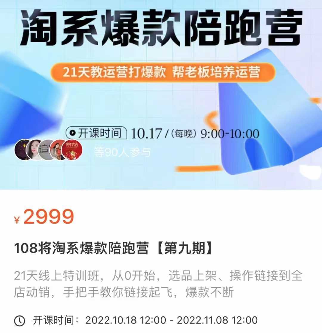 108将淘系爆款陪跑营【第九期】，从0开始，手把手教你链接起飞，爆款不断，价值2999元