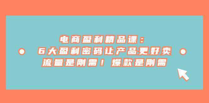 电商 盈利精品课：6大盈利 密码让产品更好卖，流量是刚需！爆款是刚需