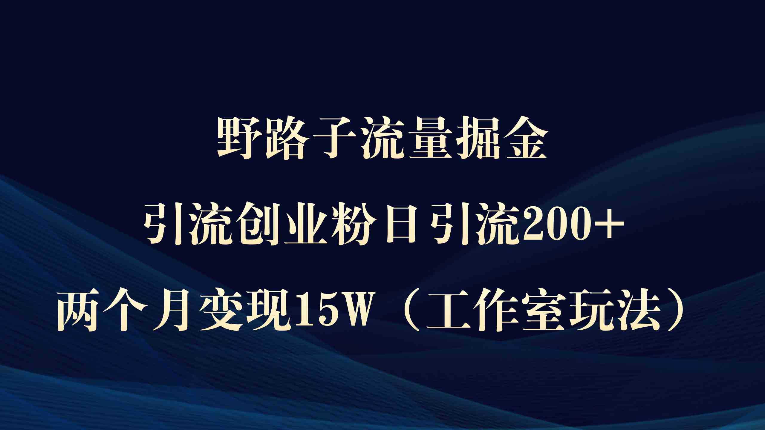 野路子流量掘金，引流创业粉日引流200+，两个月变现15W）