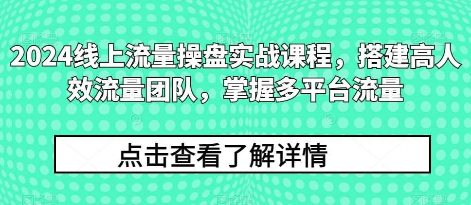 2024线上流量操盘实战课程，搭建高人效流量团队，掌握多平台流量