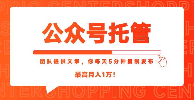 【公众号托管 】我提供文章，你每天５分钟复制发布，最高月入1W