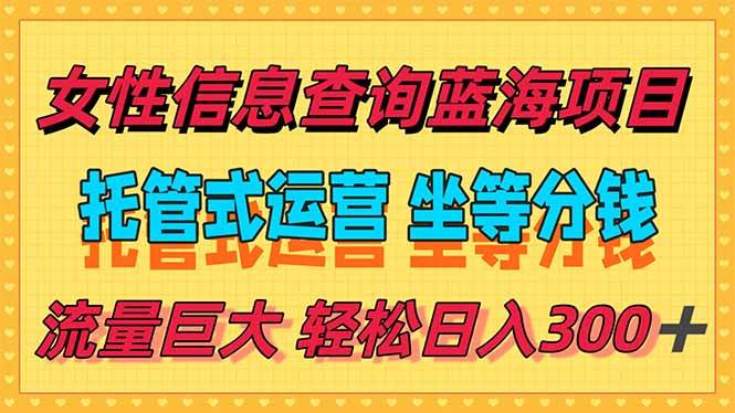 稳定日入300＋，小众信息查询蓝海项目，全程懒人式托管，解放你的时间