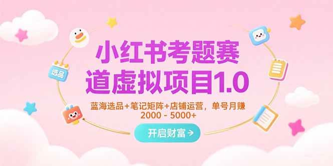 小红书考题赛道虚拟项目1.0，蓝海选品+笔记矩阵+店铺运营，单号月赚5000+