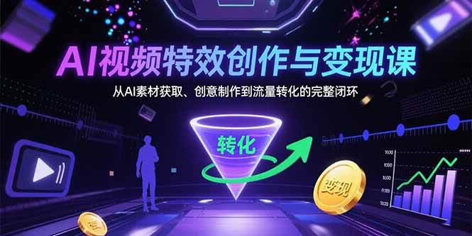 AI视频特效创作与变现课：从AI素材获取、创意制作到流量转化的完整闭环