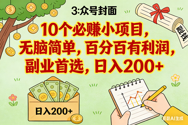8个必赚小项目，无脑简单，百分百有利润，副业首选，日入200+