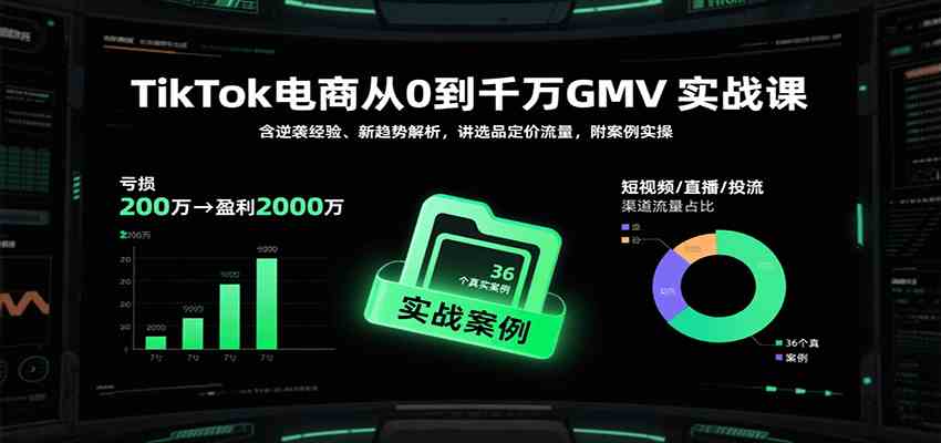 TikTok电商从0到千万GMV实战课，含逆袭经验、新趋势解析，讲选品定价流量等