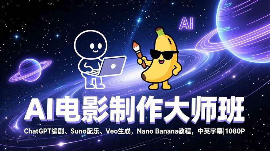 AI电影制作大师班：ChatGPT编剧、Suno配乐、Veo生成，Nano Banana教程，中英字幕|1080P