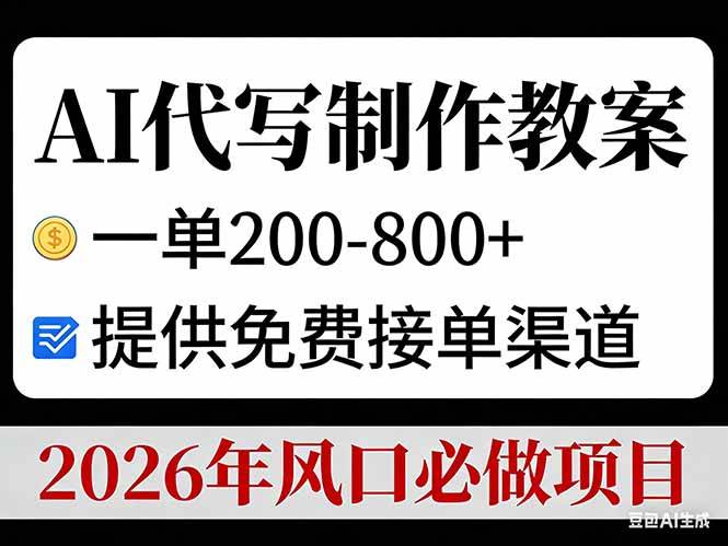 AI代写制作教案，一单200-800+，提供免费接单渠道，2026年风口必做项目