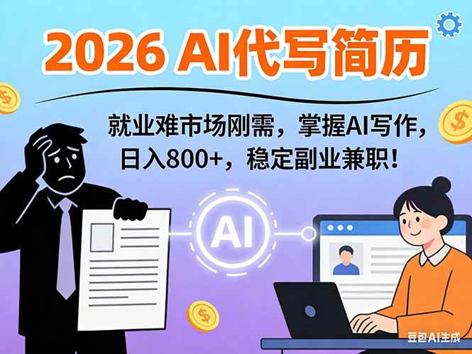 AI代写简历，超暴利，用万能模板月入1-3万实战教程，2026年市场刚需！