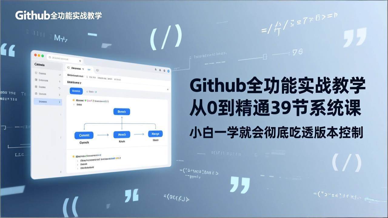 GitHub-全功能实战教学，从0到精通39节系统课，小白一学就会彻底吃透版本控制