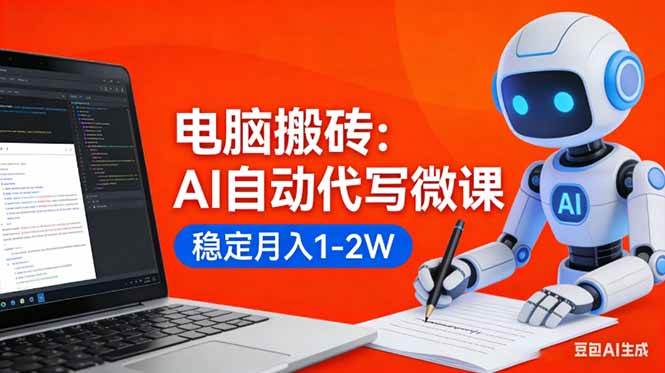 电脑搬砖：AI自动代写微课，稳定月入1-2W，提供接单渠道，0门槛小白可做！