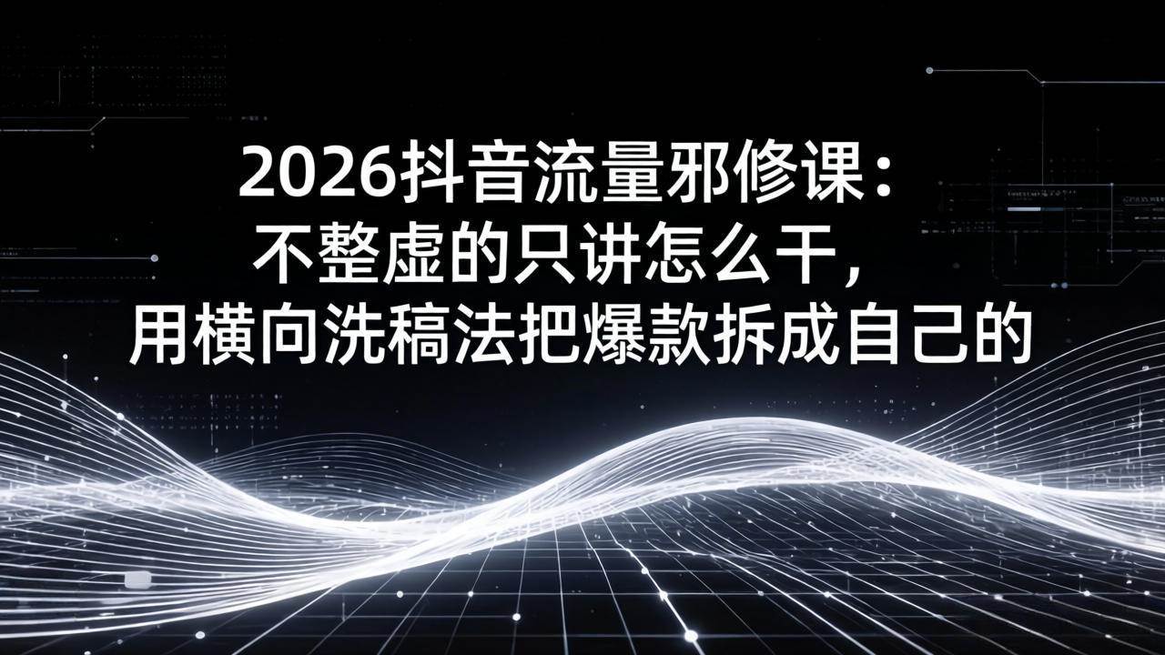 2026抖音流量邪修课：不整虚的只讲怎么干，用横向洗稿法把爆款拆成自己的