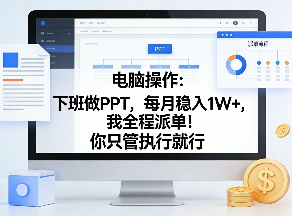 电脑操作：下班做PPT，每月稳入1W+，我全程派单！你只管执行就行【揭秘】