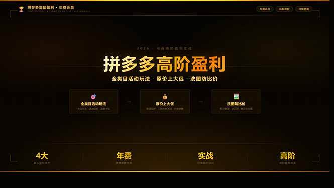拼多多高阶盈利年费会员(更新3月)：全类目活动玩法、原价上大促、洗图防比价等核心盈利技术