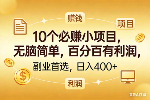 10个必赚的小项目，百分百有利润，无脑简单，副业首选，日入400+