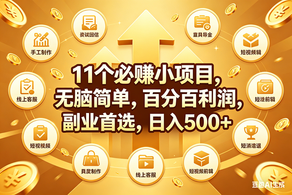 11个必赚钱小项目，百分百有利润，无脑简单，副业首选，日入500+