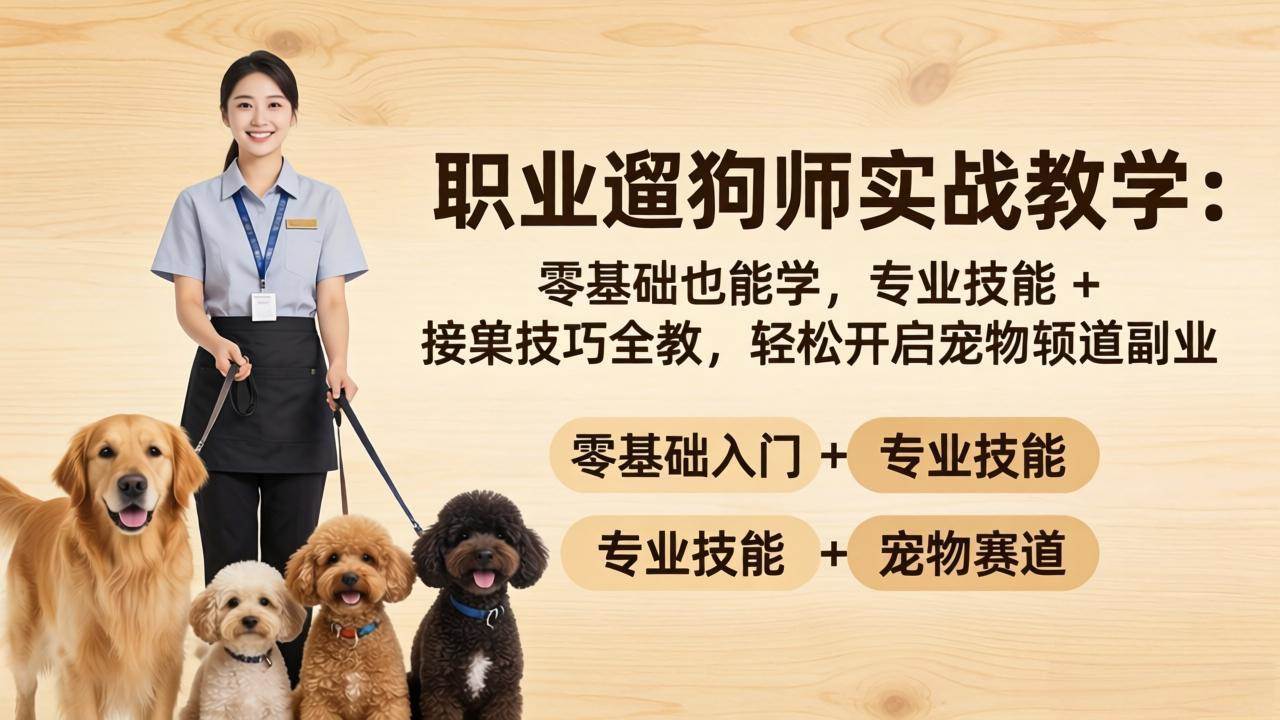 职业遛狗师实战教学：零基础也能学，专业技能 + 接单技巧全教，轻松开启宠物赛道副业