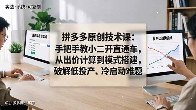 拼多多原创技术课：手把手教小二开直通车，从出价计算到模式搭建，破解低投产、冷启动难题