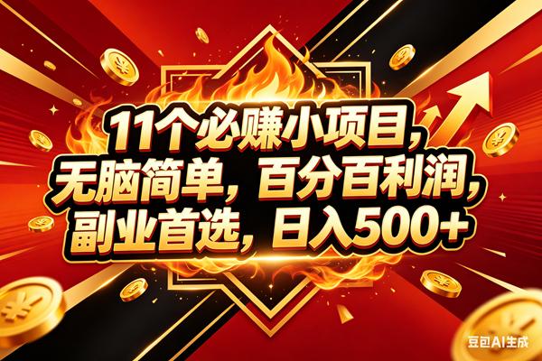 11个必赚米小项目，百分百赚米，无脑简单，副业首选，日入500+